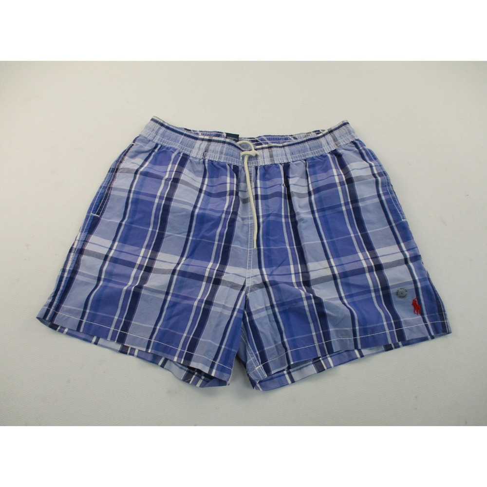 Polo Ralph Lauren Swim Trunks Men Large Blue Plaid Vintage Mesh Lined Shorts Q03